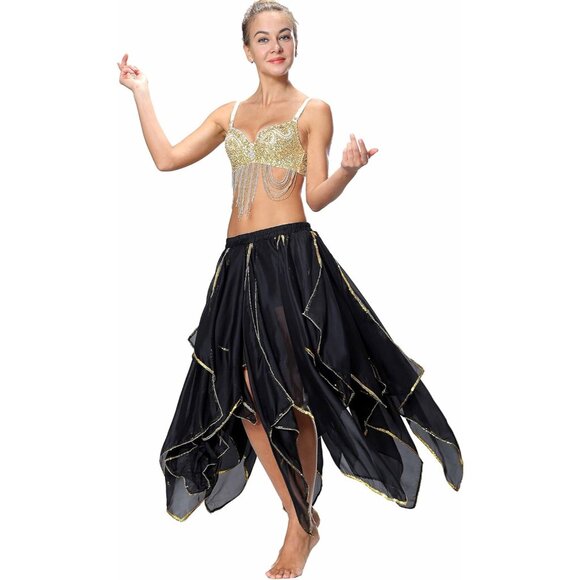 Women's Chiffon 10 Panel black Skirt Costume Elegant Flowy Dance or Party Skirt - Picture 6 of 8